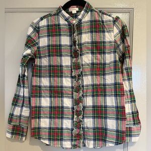 J CREW CREWCUTS Girls Tartan Plaid Ruffle front Button down shirt Size 12 NWT